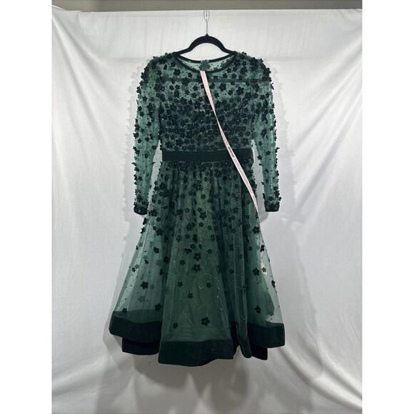 NWT Mac Duggal [ 6‎ ] Embellished Illusion Long Sleeve Fit Flare Dress  Emerald - Picture 9 of 14
